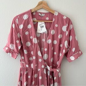 FRNCH Pink and White Dot Wrap Dress